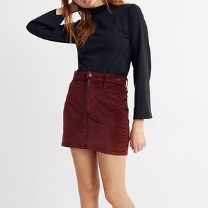 Madewell Velveteen Zip Front Mini Skirt NWT